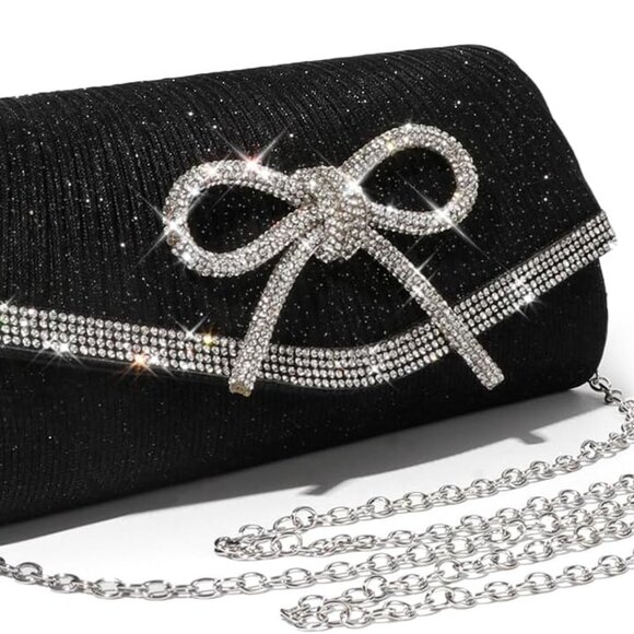 Handbags - Sparkly Bow Clutch Bag Elegant Rhinestone Evening Purse for Party Wedding